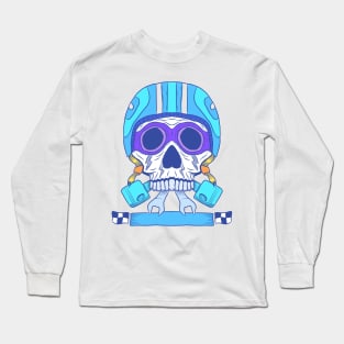 Skull rider illustration, with bright modern color. head with retro classic helm. Long Sleeve T-Shirt